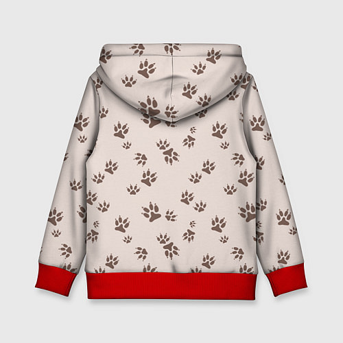 Детская толстовка Бежевый паттерн лапки / 3D-Красный – фото 2