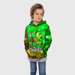 Толстовка-худи детская Plants vs Zombies горохострел и зомби, цвет: 3D-меланж — фото 2