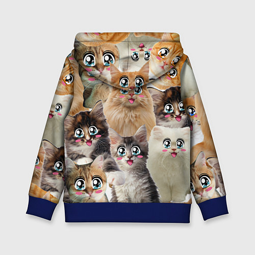 Детская толстовка Много кошек с большими анимэ глазами / 3D-Синий – фото 2