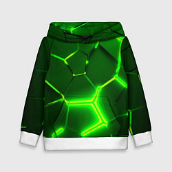 Толстовка-худи детская 3D ПЛИТЫ НЕОН NEON GREEN HEXAGON РАЗЛОМ, цвет: 3D-белый