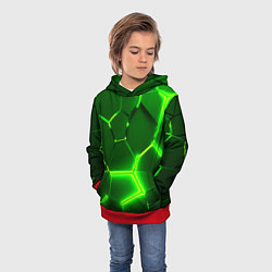 Толстовка-худи детская 3D ПЛИТЫ НЕОН NEON GREEN HEXAGON РАЗЛОМ, цвет: 3D-красный — фото 2