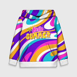 Толстовка-худи детская Привет Лето 3d Hello Summer, цвет: 3D-белый