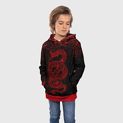Толстовка-худи детская Красная Змея Red Snake Глитч, цвет: 3D-красный — фото 2