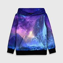 Толстовка-худи детская Фантастический пейзаж Водопад Неон, цвет: 3D-черный