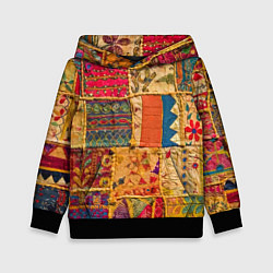 Толстовка-худи детская Пэчворк Лоскутное одеяло Patchwork Quilt, цвет: 3D-черный