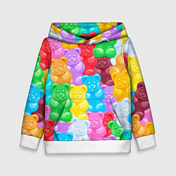 Толстовка-худи детская Мармеладные мишки разноцветные, цвет: 3D-белый