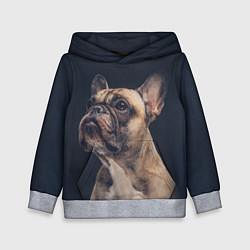 Толстовка-худи детская Голова французского бульдога, цвет: 3D-меланж