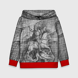 Толстовка-худи детская Альбрехт Дюрер Всадник побеждающий дракона Гравюра, цвет: 3D-красный