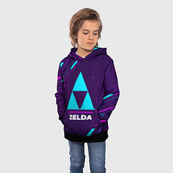 Толстовка-худи детская Символ Zelda в неоновых цветах на темном фоне, цвет: 3D-черный — фото 2