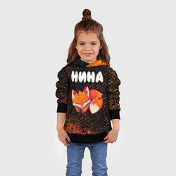 Толстовка-худи детская Нина - ЛИСИЧКА - Арт, цвет: 3D-черный — фото 2
