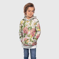 Толстовка-худи детская Цветы Английские Розы, цвет: 3D-белый — фото 2
