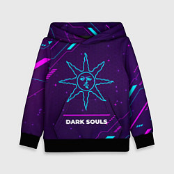 Толстовка-худи детская Символ Dark Souls Sun в неоновых цветах на темном, цвет: 3D-черный