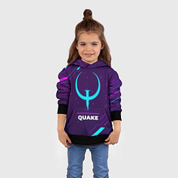 Толстовка-худи детская Символ Quake в неоновых цветах на темном фоне, цвет: 3D-черный — фото 2