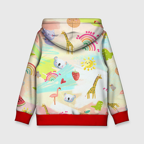 Детская толстовка Красочные животные / 3D-Красный – фото 2