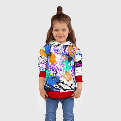 Толстовка-худи детская Брызги и мазки разноцветных красок на белом фоне, цвет: 3D-красный — фото 2