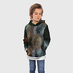 Толстовка-худи детская Геометрический 3D узор в серых и коричневых тонах, цвет: 3D-белый — фото 2