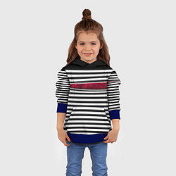 Толстовка-худи детская Полосатый современный черно-белый с красной вставк, цвет: 3D-синий — фото 2