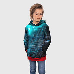 Толстовка-худи детская Неоновые волны и линии - Голубой, цвет: 3D-красный — фото 2