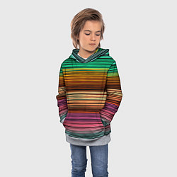 Толстовка-худи детская Multicolored thin stripes Разноцветные полосы, цвет: 3D-меланж — фото 2