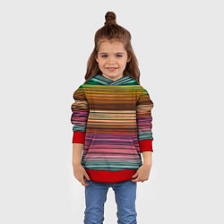 Толстовка-худи детская Multicolored thin stripes Разноцветные полосы, цвет: 3D-красный — фото 2