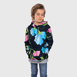 Толстовка-худи детская Яркие удивительные цветы в летней ночи, цвет: 3D-меланж — фото 2