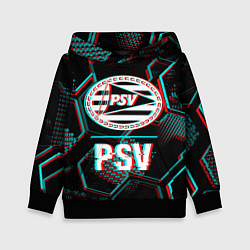 Толстовка-худи детская PSV FC в стиле Glitch на темном фоне, цвет: 3D-черный