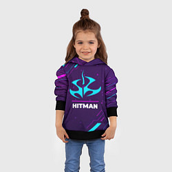 Толстовка-худи детская Символ Hitman в неоновых цветах на темном фоне, цвет: 3D-черный — фото 2