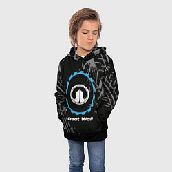 Толстовка-худи детская Great Wall в стиле Top Gear со следами шин на фоне, цвет: 3D-черный — фото 2