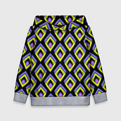 Толстовка-худи детская Yellow-pink rhombuses on black, цвет: 3D-меланж