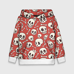 Толстовка-худи детская Черепа на красном фоне, цвет: 3D-белый