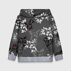 Толстовка-худи детская Черные и серые ветки с красными ягодами на темно-с, цвет: 3D-меланж