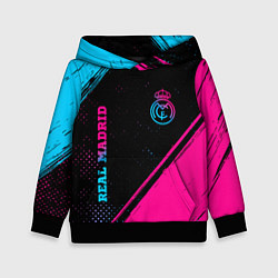 Толстовка-худи детская Real Madrid - neon gradient: символ и надпись верт, цвет: 3D-черный