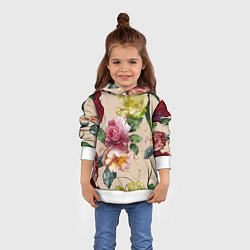 Толстовка-худи детская Цветы Нарисованные Красные Розы и Лилии, цвет: 3D-белый — фото 2