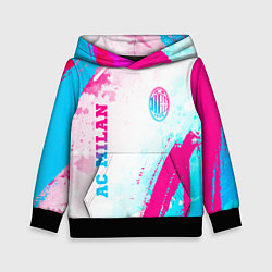 Толстовка-худи детская AC Milan neon gradient style: символ и надпись вер, цвет: 3D-черный