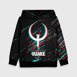 Толстовка-худи детская Quake в стиле glitch и баги графики на темном фоне, цвет: 3D-черный