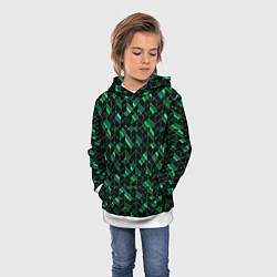 Толстовка-худи детская Геометрический узор, зеленые фигуры на черном, цвет: 3D-белый — фото 2