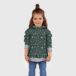 Толстовка-худи детская Зеленые листья и веточки на темном фоне, цвет: 3D-меланж — фото 2