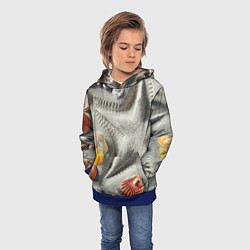 Толстовка-худи детская Звезда из песка, ракушки и две жемчужины, цвет: 3D-синий — фото 2