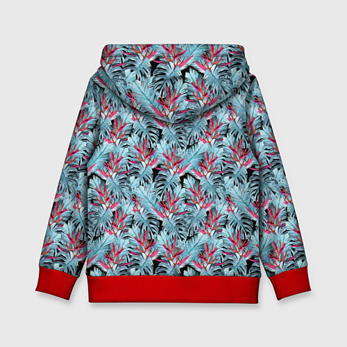 Детская толстовка Голубые тропические листья и цветы / 3D-Красный – фото 2