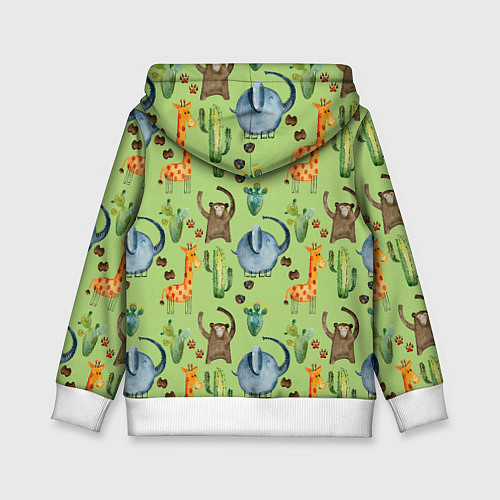 Детская толстовка Африканские животные - слон обезьянка жираф / 3D-Белый – фото 2