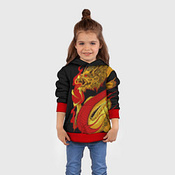 Толстовка-худи детская Японский Золотой Дракон, цвет: 3D-красный — фото 2