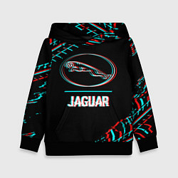 Толстовка-худи детская Значок Jaguar в стиле glitch на темном фоне, цвет: 3D-черный