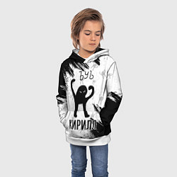 Толстовка-худи детская Кот ъуъ Кирилл, цвет: 3D-белый — фото 2