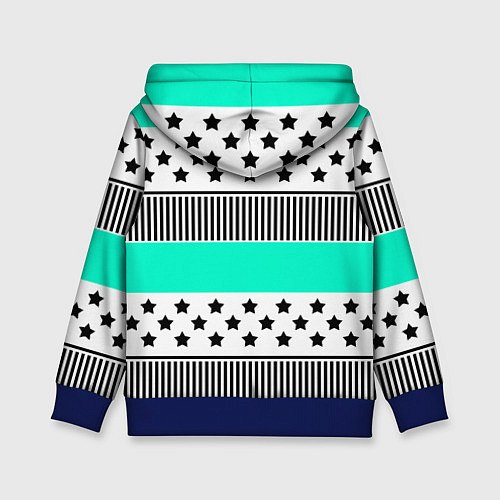 Детская толстовка Комбинированный полосатый черно-голубой узор / 3D-Синий – фото 2