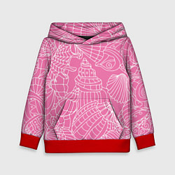Толстовка-худи детская Океанские ракушки - паттерн, цвет: 3D-красный