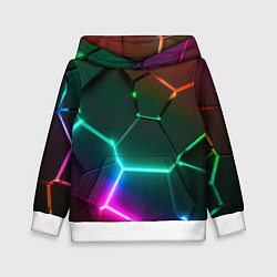 Толстовка-худи детская Радужный градиент неоновые геометрические плиты, цвет: 3D-белый