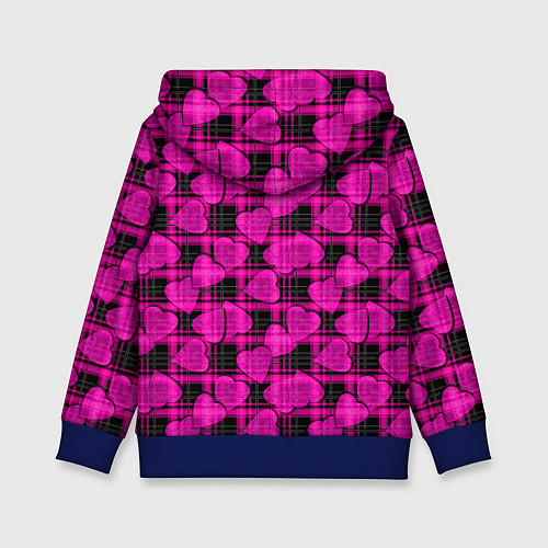 Детская толстовка Black and pink hearts pattern on checkered / 3D-Синий – фото 2