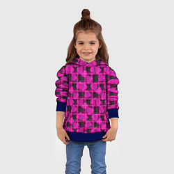 Толстовка-худи детская Black and pink hearts pattern on checkered, цвет: 3D-синий — фото 2