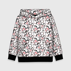Толстовка-худи детская Бело-розовые цветы с черной обводкой, цвет: 3D-черный