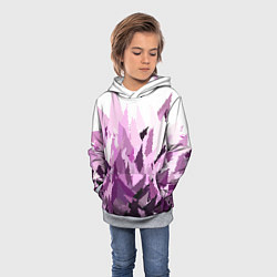Толстовка-худи детская Мозаичный узор в розовых и сиреневых тонах на бело, цвет: 3D-меланж — фото 2